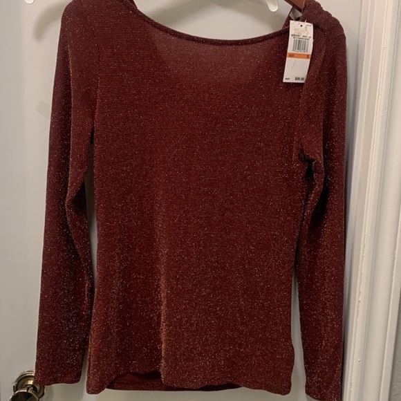New MICHAEL Michael Kors Metallic Merlot Chain Cowl Back Blouse - Picture 9 of 9